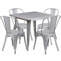 Emma+Oliver Emma And Oliver Commercial Grade 31.5" Square Red Metal Indoor-Outdoor Table Set-4 Stack Chairs -Emma+Oliver shop unnamed file 1012