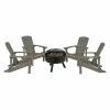 Emma+Oliver Emma And Oliver Five Piece Hartford Camping Set With Four Blue Faux Wood Adirondack Chairs And 29" Star And Moon Fire Pit With Mesh Cover