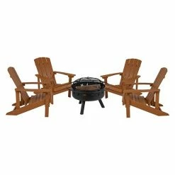 Emma+Oliver Emma And Oliver Five Piece Hartford Camping Set With Four Blue Faux Wood Adirondack Chairs And 29" Star And Moon Fire Pit With Mesh Cover -Emma+Oliver shop unnamed file 1049