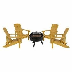Emma+Oliver Emma And Oliver Five Piece Hartford Camping Set With Four Blue Faux Wood Adirondack Chairs And 29" Star And Moon Fire Pit With Mesh Cover -Emma+Oliver shop unnamed file 1050