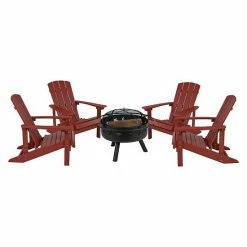 Emma+Oliver Emma And Oliver Five Piece Hartford Camping Set With Four Blue Faux Wood Adirondack Chairs And 29" Star And Moon Fire Pit With Mesh Cover -Emma+Oliver shop unnamed file 1051