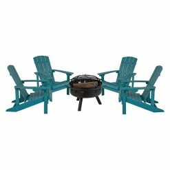Emma+Oliver Emma And Oliver Five Piece Hartford Camping Set With Four Blue Faux Wood Adirondack Chairs And 29" Star And Moon Fire Pit With Mesh Cover -Emma+Oliver shop unnamed file 1053