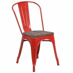Emma+Oliver Emma And Oliver Silver Metal Stackable Chair With Wood Seat