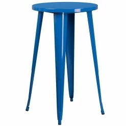 Emma+Oliver Emma And Oliver Commercial Grade 24" Round Blue Metal Indoor-Outdoor Bar Height Table