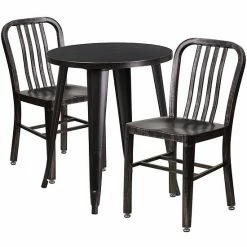 Emma+Oliver Emma And Oliver Commercial Grade 24" Round Black Metal Table Set-2 Vertical Slat Back Chairs Blue -Emma+Oliver shop unnamed file 1142