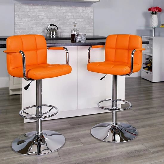 Emma+Oliver Emma And Oliver Yellow Quilted Vinyl Adjustable Height Barstool With Arms 2 Emma+Oliver Emma And Oliver Yellow Quilted Vinyl Adjustable Height Barstool With Arms - Image 2