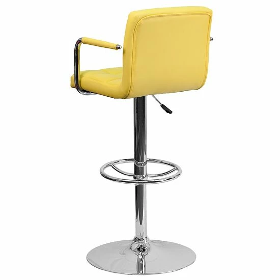 Emma+Oliver Emma And Oliver Yellow Quilted Vinyl Adjustable Height Barstool With Arms 5 Emma+Oliver Emma And Oliver Yellow Quilted Vinyl Adjustable Height Barstool With Arms - Image 5