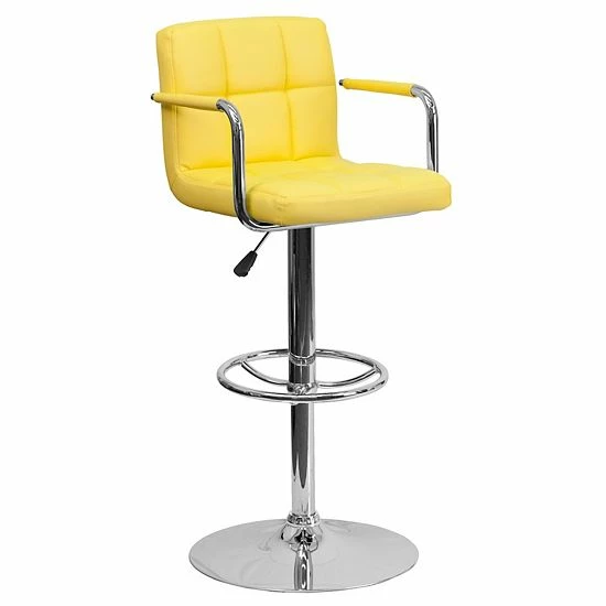 Emma+Oliver Emma And Oliver Yellow Quilted Vinyl Adjustable Height Barstool With Arms 10 Emma+Oliver Emma And Oliver Yellow Quilted Vinyl Adjustable Height Barstool With Arms - Image 10
