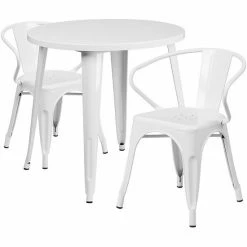 Emma+Oliver Emma And Oliver Commercial 30" Round Black Metal Indoor-Outdoor Table Set With 2 Arm Chairs Blue -Emma+Oliver shop unnamed file 1234