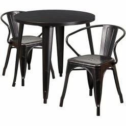 Emma+Oliver Emma And Oliver Commercial 30" Round Black Metal Indoor-Outdoor Table Set With 2 Arm Chairs Blue -Emma+Oliver shop unnamed file 1236