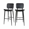 Emma+Oliver Emma And Oliver Set Of 2 Black LeatherSoft Barstools With Black Iron Frame-Integrated Footrest