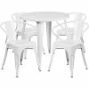 Emma+Oliver Emma And Oliver Commercial 30" Round Black Metal Indoor-Outdoor Table Set With 4 Arm Chairs Red