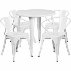 Emma+Oliver Emma And Oliver Commercial 30" Round Black Metal Indoor-Outdoor Table Set With 4 Arm Chairs Red