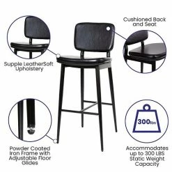 Emma+Oliver Emma And Oliver Set Of 2 Black LeatherSoft Barstools With Black Iron Frame-Integrated Footrest -Emma+Oliver shop unnamed file 127