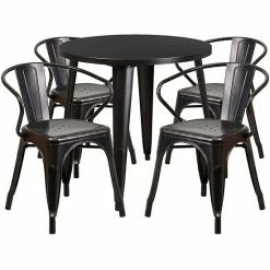 Emma+Oliver Emma And Oliver Commercial 30" Round Black Metal Indoor-Outdoor Table Set With 4 Arm Chairs Red -Emma+Oliver shop unnamed file 1272