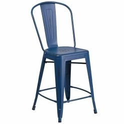 Emma+Oliver Emma And Oliver Commercial Grade 24"H Distressed White Metal Indoor-Outdoor Counter Stool Copper