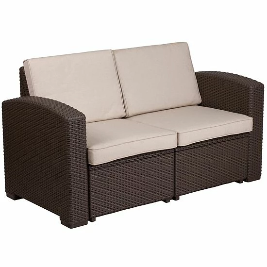 Emma+Oliver Emma and Oliver Chocolate Brown Faux Rattan Loveseat with Beige Cushions Emma+Oliver Emma And Oliver Chocolate Brown Faux Rattan Loveseat With Beige Cushions -Emma+Oliver shop unnamed file 131