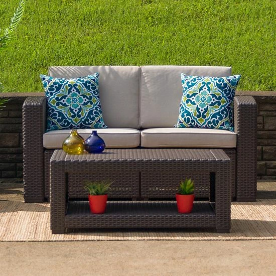 Emma+Oliver Emma and Oliver Chocolate Brown Faux Rattan Loveseat with Beige Cushions Emma+Oliver Emma And Oliver Chocolate Brown Faux Rattan Loveseat With Beige Cushions -Emma+Oliver shop unnamed file 132