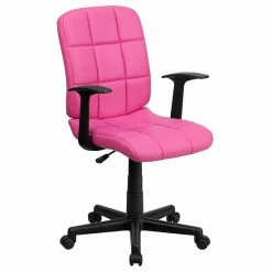 Emma+Oliver Emma And Oliver Mid-Back Pink Quilted Vinyl Swivel Task Office Chair With Arms