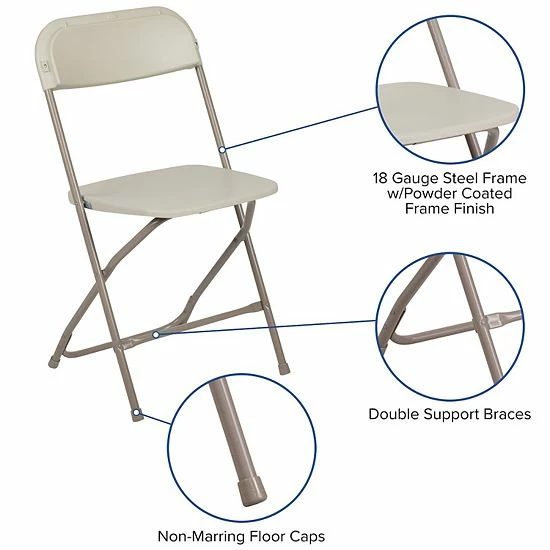 Emma+Oliver Emma And Oliver Folding Chair - Beige Plastic - 4 Pack 650LB Weight Capacity Comfortable Event Chair - Lightweight Folding Chair 3 Emma+Oliver Emma And Oliver Folding Chair - Beige Plastic - 4 Pack 650LB Weight Capacity Comfortable Event Chair - Lightweight Folding Chair - Image 3