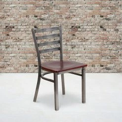 Alternative view of Emma+Oliver Emma And Oliver Clear Coated Ladder Back Metal Dining Chair - Mahogany Wood Seat Blackclearcoated