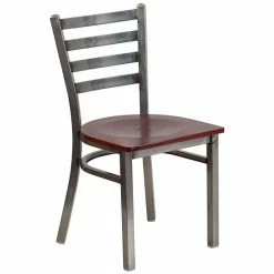 Emma+Oliver Emma And Oliver Clear Coated Ladder Back Metal Dining Chair - Mahogany Wood Seat Blackclearcoated -Emma+Oliver shop unnamed file 1459