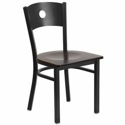 Emma+Oliver Emma And Oliver Black Circle Back Metal Restaurant Chair - Burgundy Vinyl Seat Mahoganyblack