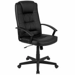 Emma+Oliver Emma And Oliver High Back Black LeatherSoft Task Chair With Arms - Desk Chair, BIFMA Certified