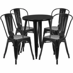 Emma+Oliver Emma And Oliver Commercial 24" Round White Metal Indoor-Outdoor Table Set With 4 Cafe Chairs Blackantique Gold -Emma+Oliver shop unnamed file 1504
