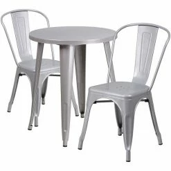 Emma+Oliver Emma And Oliver Commercial 24" Round White Metal Indoor-Outdoor Table Set With 2 Cafe Chairs Silver -Emma+Oliver shop unnamed file 1512