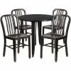 Emma+Oliver Emma And Oliver Commercial Grade 30" Round Green Metal Table Set-4 Vertical Slat Back Chairs Silver