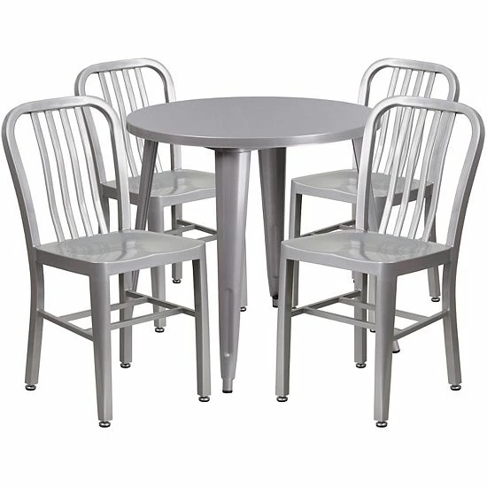 Emma+Oliver Emma and Oliver Commercial Grade 30" Round Green Metal Table Set-4 Vertical Slat Back Chairs Silver Emma+Oliver Emma And Oliver Commercial Grade 30" Round Green Metal Table Set-4 Vertical Slat Back Chairs Silver -Emma+Oliver shop unnamed file 1538
