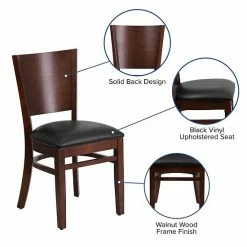 Emma+Oliver Emma And Oliver Solid Back Walnut Wood Chair, Black Vinyl Seat Blackmahogany -Emma+Oliver shop unnamed file 1552