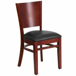 Emma+Oliver Emma And Oliver Solid Back Walnut Wood Chair, Black Vinyl Seat Blackmahogany -Emma+Oliver shop unnamed file 1555