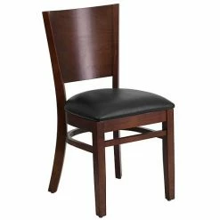 Emma+Oliver Emma And Oliver Solid Back Walnut Wood Chair, Black Vinyl Seat Blackmahogany -Emma+Oliver shop unnamed file 1559