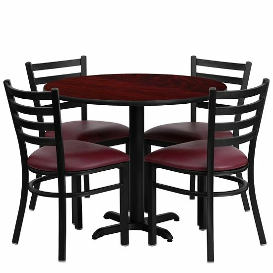 Emma+Oliver Emma and Oliver 36RD Black Table Set-X-Base & 4 Ladder Back Chairs,Burgundy Seat Blacktopblackvinylseat Emma+Oliver Emma And Oliver 36RD Black Table Set-X-Base & 4 Ladder Back Chairs,Burgundy Seat Blacktopblackvinylseat -Emma+Oliver shop unnamed file 1561