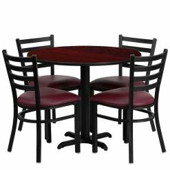 Emma+Oliver Emma And Oliver 36RD Black Table Set-X-Base & 4 Ladder Back Chairs,Burgundy Seat Blacktopblackvinylseat 5 Emma+Oliver Emma And Oliver 36RD Black Table Set-X-Base & 4 Ladder Back Chairs,Burgundy Seat Blacktopblackvinylseat -Emma+Oliver shop unnamed file 1566