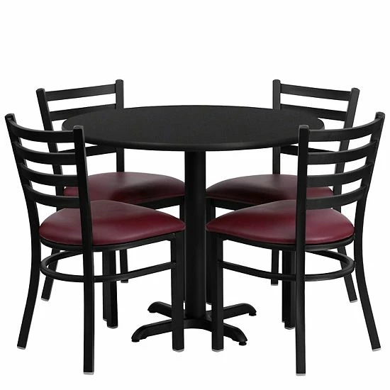 Emma+Oliver Emma and Oliver 36RD Black Table Set-X-Base & 4 Ladder Back Chairs,Burgundy Seat Blacktopblackvinylseat Emma+Oliver Emma And Oliver 36RD Black Table Set-X-Base & 4 Ladder Back Chairs,Burgundy Seat Blacktopblackvinylseat -Emma+Oliver shop unnamed file 1570