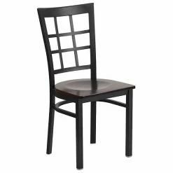 Emma+Oliver Emma And Oliver Black Window Back Metal Restaurant Chair - Burgundy Vinyl Seat Blackblack