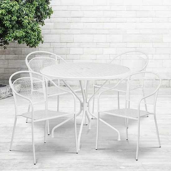 Emma+Oliver Emma and Oliver Commercial Grade 35.25" Round Coral Patio Table Set-4 Round Back Chairs Emma+Oliver Emma And Oliver Commercial Grade 35.25" Round Coral Patio Table Set-4 Round Back Chairs -Emma+Oliver shop unnamed file 1606
