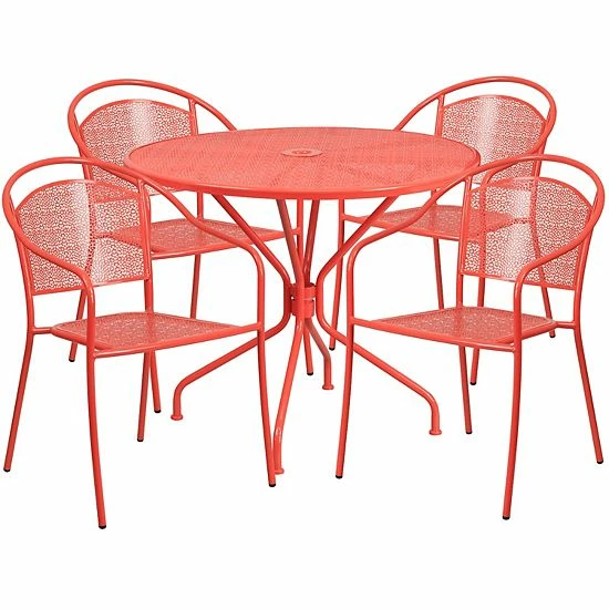 Emma+Oliver Emma and Oliver Commercial Grade 35.25" Round Coral Patio Table Set-4 Round Back Chairs Emma+Oliver Emma And Oliver Commercial Grade 35.25" Round Coral Patio Table Set-4 Round Back Chairs -Emma+Oliver shop unnamed file 1611