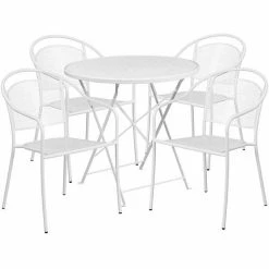 Emma+Oliver Emma And Oliver Commercial Grade 30" Round Sky Blue Folding Patio Table Set-4 Round Back Chairs