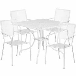 Emma+Oliver Emma And Oliver Commercial Grade 35.5" Square Black Patio Table Set-4 Square Back Chairs