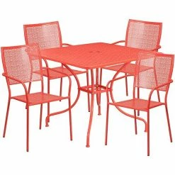 Emma+Oliver Emma And Oliver Commercial Grade 35.5" Square Black Patio Table Set-4 Square Back Chairs -Emma+Oliver shop unnamed file 1636