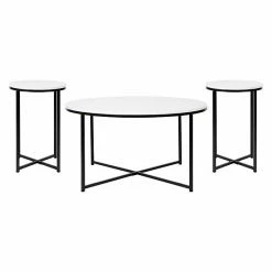Emma+Oliver Emma And Oliver White Finish Table Set With Matte Black X Metal Frame-Coffee Table-2 End Tables Whitematte Black