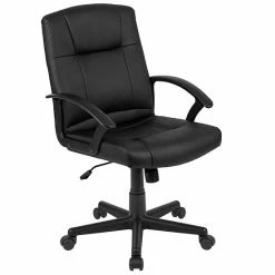 Emma+Oliver Emma And Oliver Mid-Back Black LeatherSoft-Padded Task Office Chair With Arms, BIFMA Certified