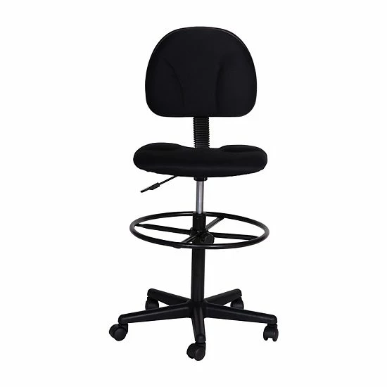 Emma+Oliver Emma And Oliver Navy Blue Patterned Fabric 2 Cylinder Drafting Chair 4 Emma+Oliver Emma And Oliver Navy Blue Patterned Fabric 2 Cylinder Drafting Chair - Image 4