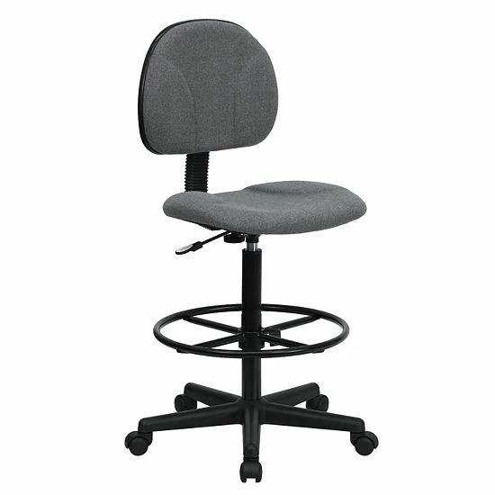 Emma+Oliver Emma And Oliver Navy Blue Patterned Fabric 2 Cylinder Drafting Chair 10 Emma+Oliver Emma And Oliver Navy Blue Patterned Fabric 2 Cylinder Drafting Chair - Image 10
