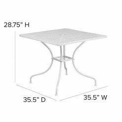 Emma+Oliver Emma And Oliver Commercial Grade 35.5" SQ White Indoor-Outdoor Steel Patio Table - Umbrella Hole 4 Emma+Oliver Emma And Oliver Commercial Grade 35.5" SQ White Indoor-Outdoor Steel Patio Table - Umbrella Hole -Emma+Oliver shop unnamed file 1692