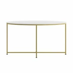 Emma+Oliver Emma And Oliver White Laminate Living Room Coffee Table With Crisscross Brushed Gold Metal Frame Whitemarblebrushedgold